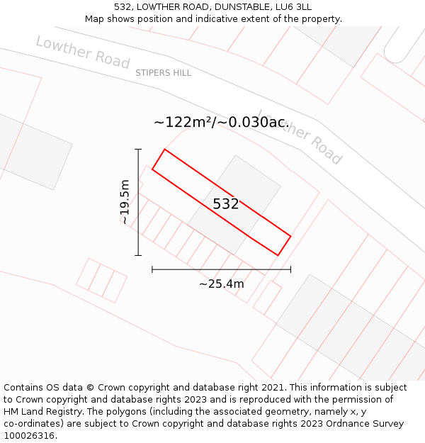 532, LOWTHER ROAD, DUNSTABLE, LU6 3LL: Plot and title map