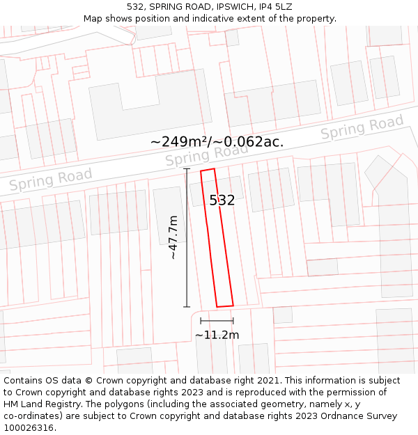 532, SPRING ROAD, IPSWICH, IP4 5LZ: Plot and title map