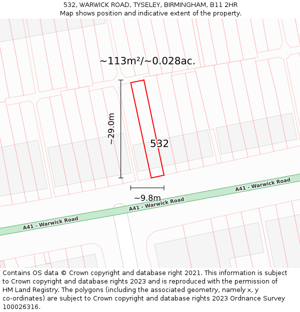 532, WARWICK ROAD, TYSELEY, BIRMINGHAM, B11 2HR: Plot and title map