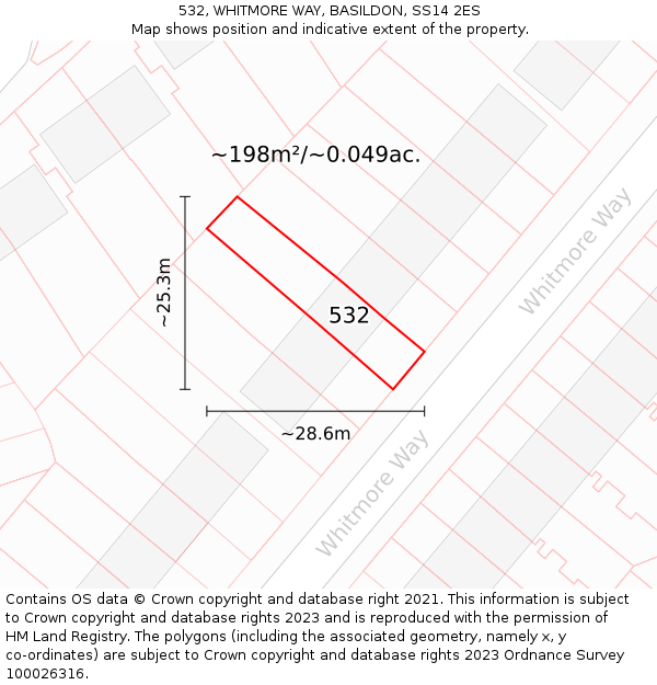 532, WHITMORE WAY, BASILDON, SS14 2ES: Plot and title map
