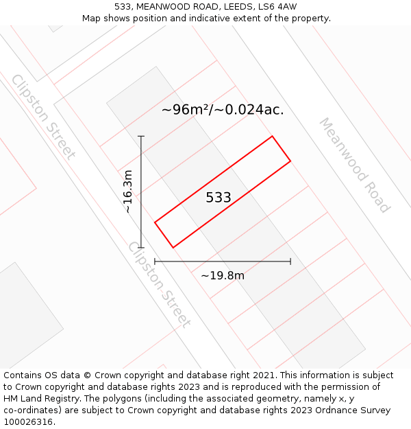 533, MEANWOOD ROAD, LEEDS, LS6 4AW: Plot and title map