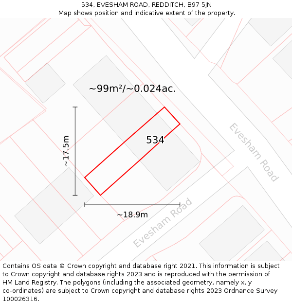 534, EVESHAM ROAD, REDDITCH, B97 5JN: Plot and title map