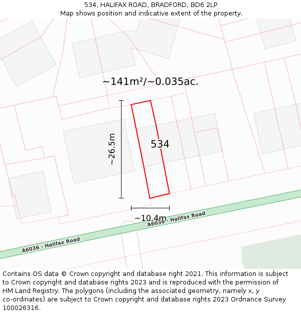 534, HALIFAX ROAD, BRADFORD, BD6 2LP: Plot and title map