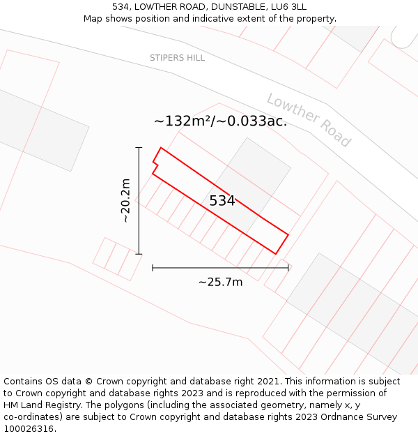 534, LOWTHER ROAD, DUNSTABLE, LU6 3LL: Plot and title map