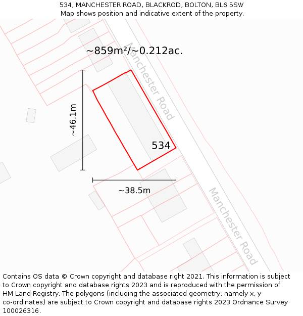 534, MANCHESTER ROAD, BLACKROD, BOLTON, BL6 5SW: Plot and title map