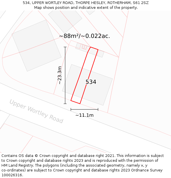 534, UPPER WORTLEY ROAD, THORPE HESLEY, ROTHERHAM, S61 2SZ: Plot and title map