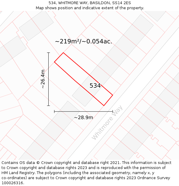 534, WHITMORE WAY, BASILDON, SS14 2ES: Plot and title map