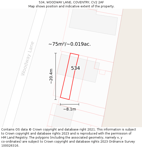 534, WOODWAY LANE, COVENTRY, CV2 2AF: Plot and title map