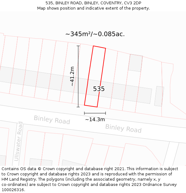 535, BINLEY ROAD, BINLEY, COVENTRY, CV3 2DP: Plot and title map