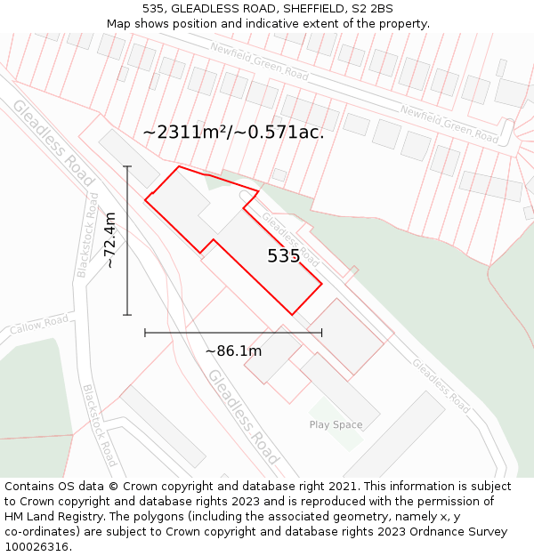 535, GLEADLESS ROAD, SHEFFIELD, S2 2BS: Plot and title map
