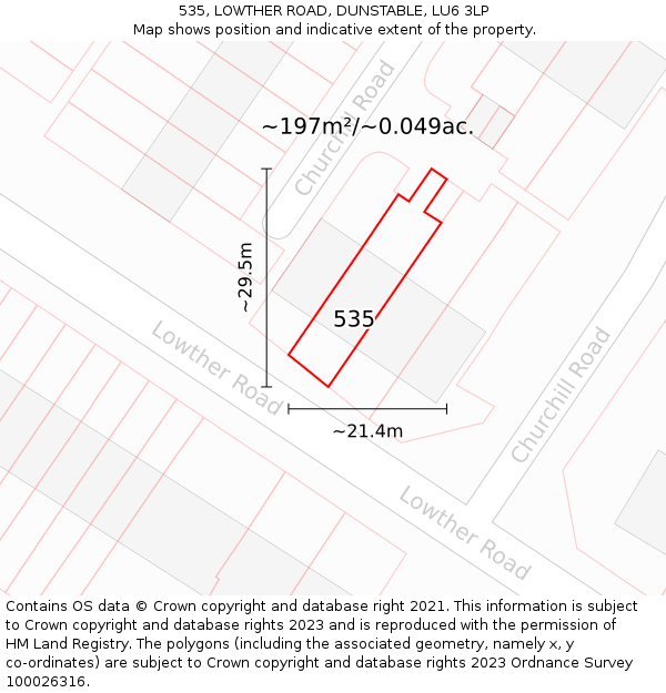 535, LOWTHER ROAD, DUNSTABLE, LU6 3LP: Plot and title map