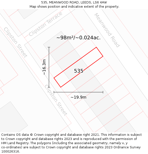 535, MEANWOOD ROAD, LEEDS, LS6 4AW: Plot and title map