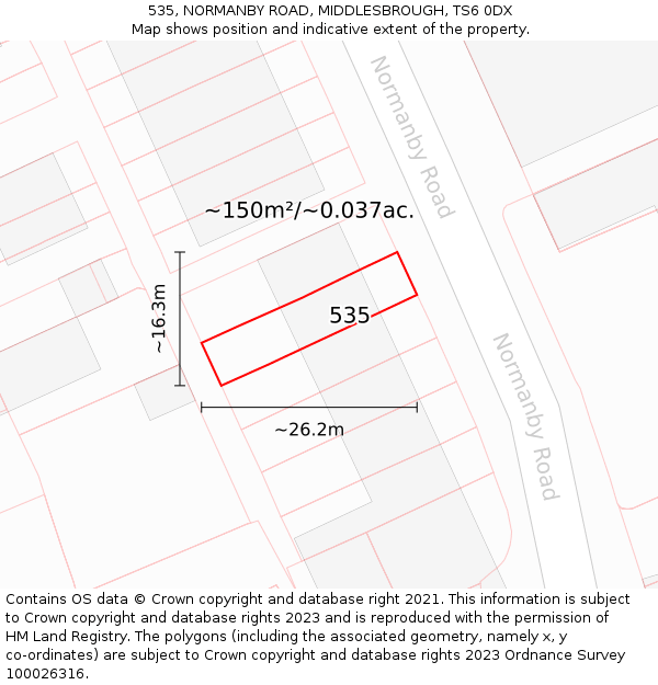 535, NORMANBY ROAD, MIDDLESBROUGH, TS6 0DX: Plot and title map