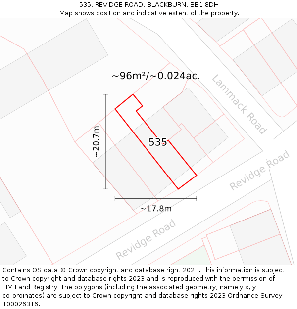 535, REVIDGE ROAD, BLACKBURN, BB1 8DH: Plot and title map