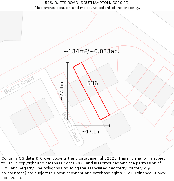 536, BUTTS ROAD, SOUTHAMPTON, SO19 1DJ: Plot and title map