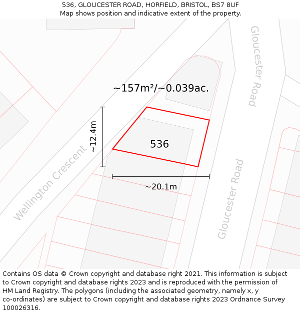 536, GLOUCESTER ROAD, HORFIELD, BRISTOL, BS7 8UF: Plot and title map
