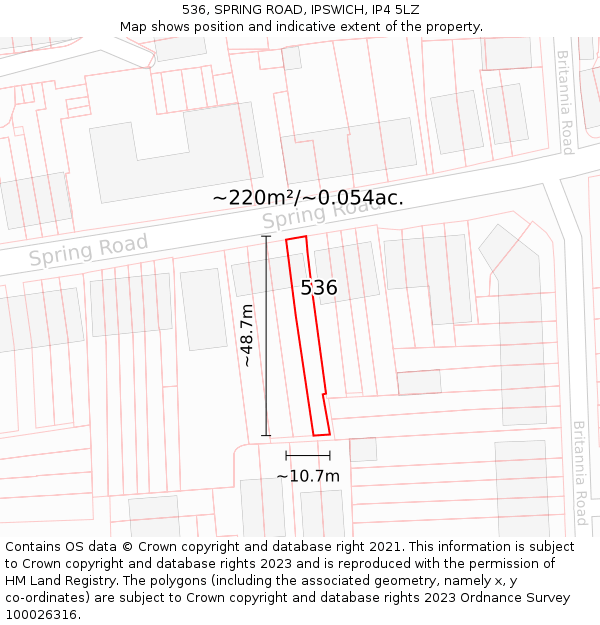 536, SPRING ROAD, IPSWICH, IP4 5LZ: Plot and title map