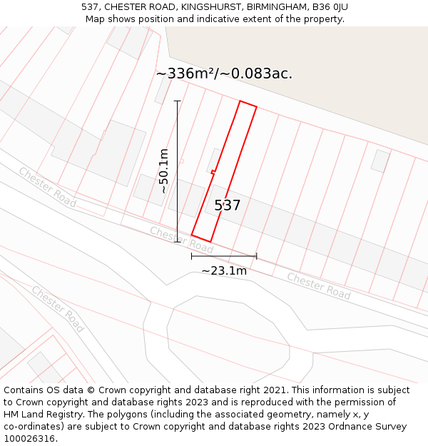 537, CHESTER ROAD, KINGSHURST, BIRMINGHAM, B36 0JU: Plot and title map