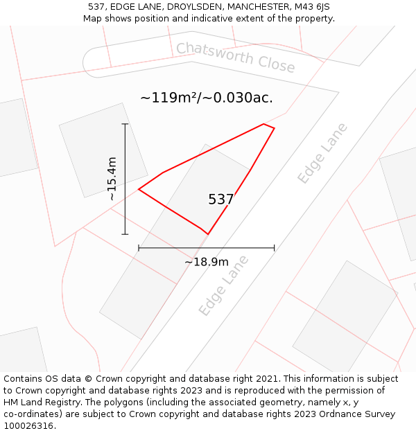 537, EDGE LANE, DROYLSDEN, MANCHESTER, M43 6JS: Plot and title map