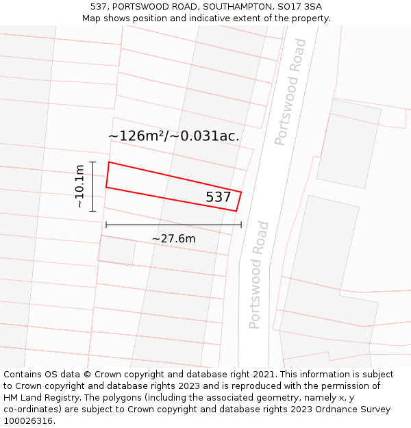 537, PORTSWOOD ROAD, SOUTHAMPTON, SO17 3SA: Plot and title map