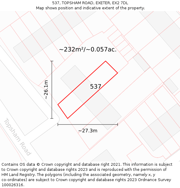 537, TOPSHAM ROAD, EXETER, EX2 7DL: Plot and title map