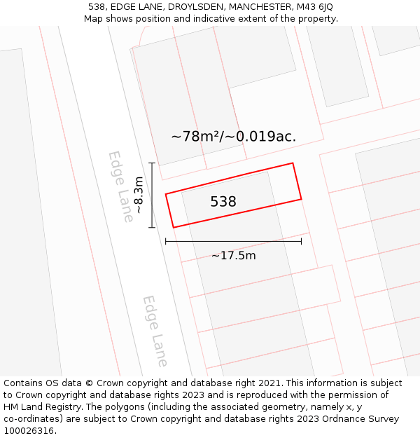 538, EDGE LANE, DROYLSDEN, MANCHESTER, M43 6JQ: Plot and title map