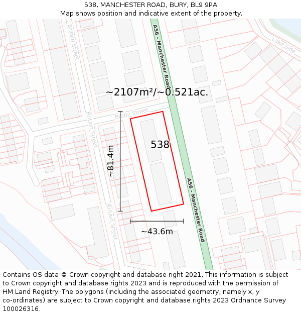 538, MANCHESTER ROAD, BURY, BL9 9PA: Plot and title map