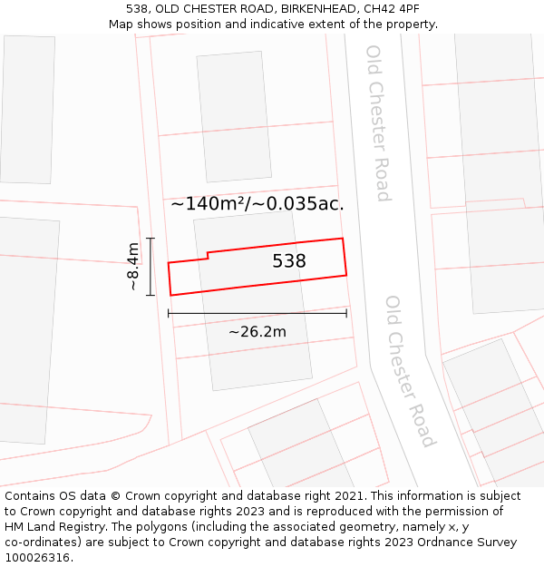 538, OLD CHESTER ROAD, BIRKENHEAD, CH42 4PF: Plot and title map