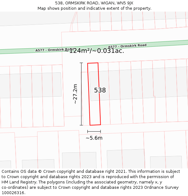 538, ORMSKIRK ROAD, WIGAN, WN5 9JX: Plot and title map