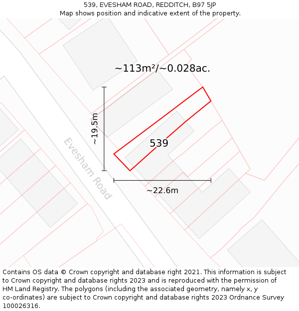 539, EVESHAM ROAD, REDDITCH, B97 5JP: Plot and title map
