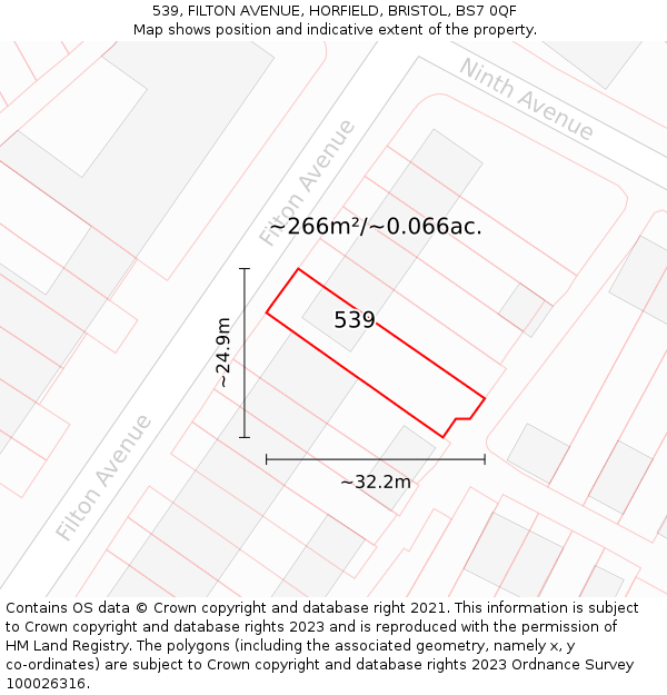 539, FILTON AVENUE, HORFIELD, BRISTOL, BS7 0QF: Plot and title map