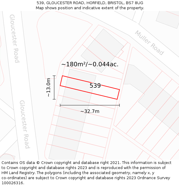 539, GLOUCESTER ROAD, HORFIELD, BRISTOL, BS7 8UG: Plot and title map