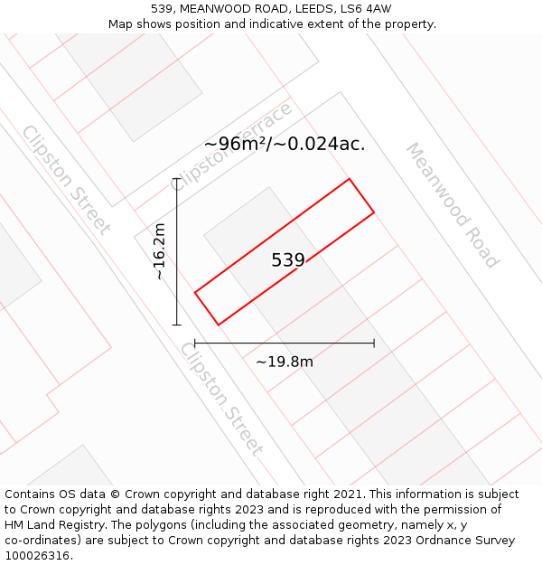 539, MEANWOOD ROAD, LEEDS, LS6 4AW: Plot and title map
