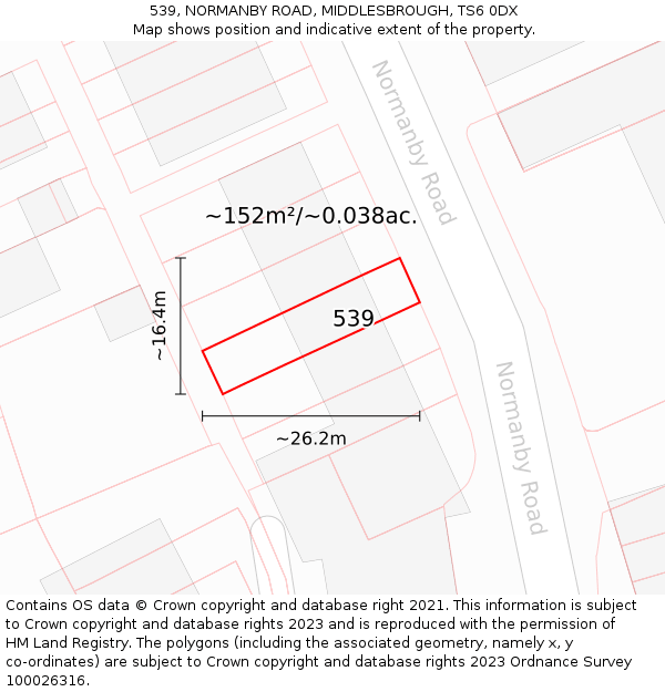 539, NORMANBY ROAD, MIDDLESBROUGH, TS6 0DX: Plot and title map