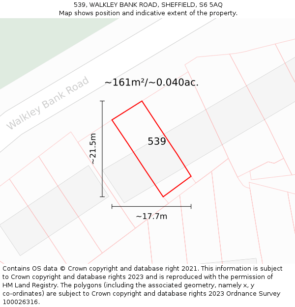 539, WALKLEY BANK ROAD, SHEFFIELD, S6 5AQ: Plot and title map