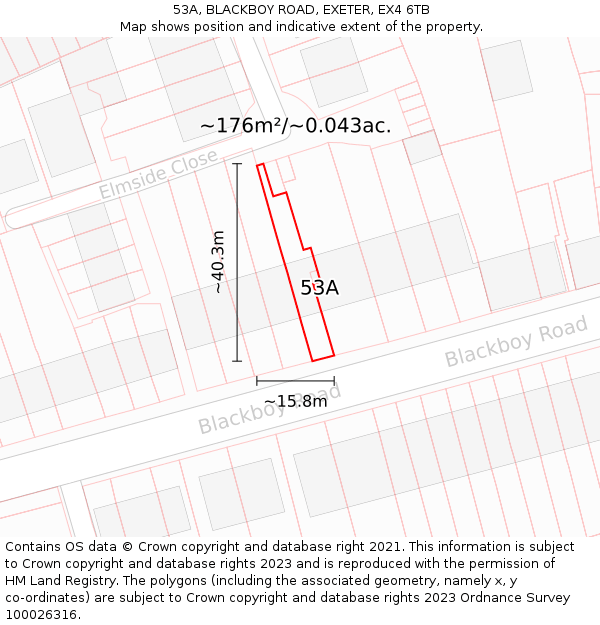53A, BLACKBOY ROAD, EXETER, EX4 6TB: Plot and title map