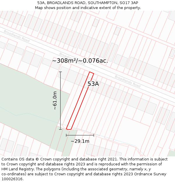 53A, BROADLANDS ROAD, SOUTHAMPTON, SO17 3AP: Plot and title map