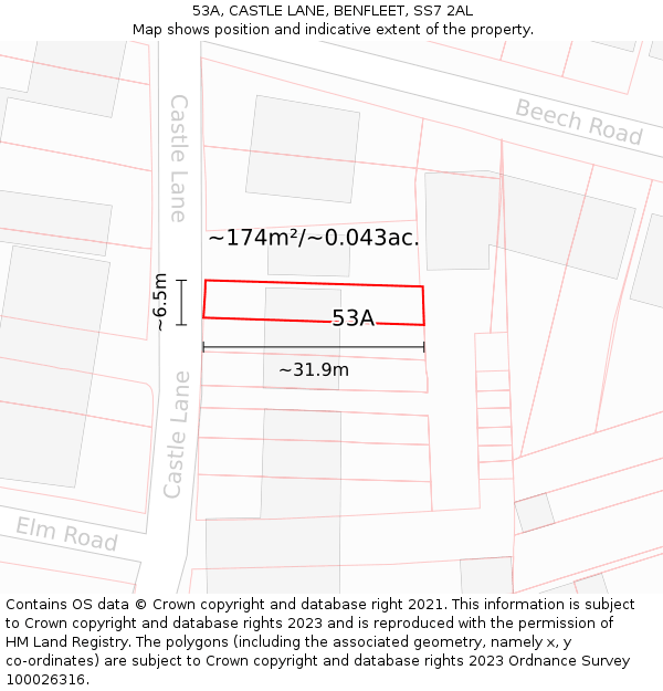 53A, CASTLE LANE, BENFLEET, SS7 2AL: Plot and title map