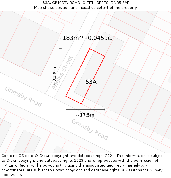 53A, GRIMSBY ROAD, CLEETHORPES, DN35 7AF: Plot and title map