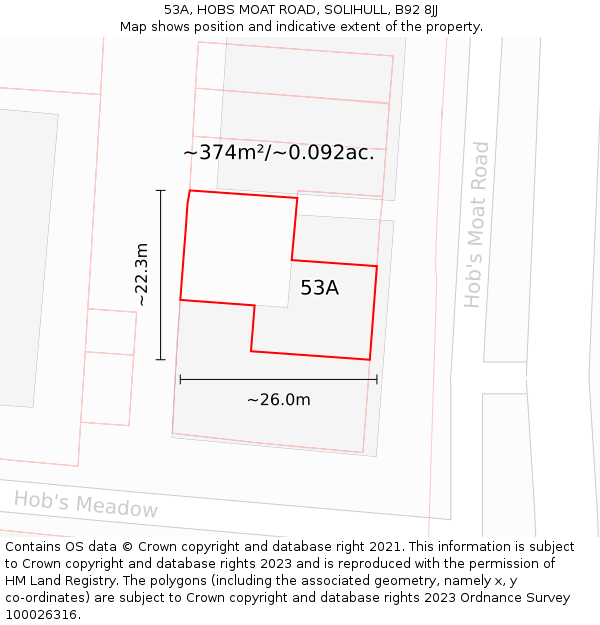 53A, HOBS MOAT ROAD, SOLIHULL, B92 8JJ: Plot and title map