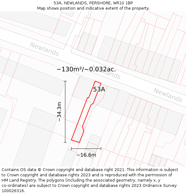 53A, NEWLANDS, PERSHORE, WR10 1BP: Plot and title map