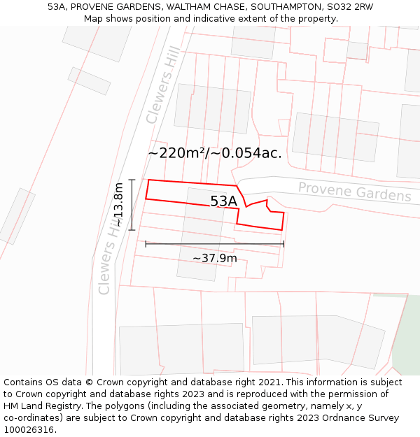 53A, PROVENE GARDENS, WALTHAM CHASE, SOUTHAMPTON, SO32 2RW: Plot and title map