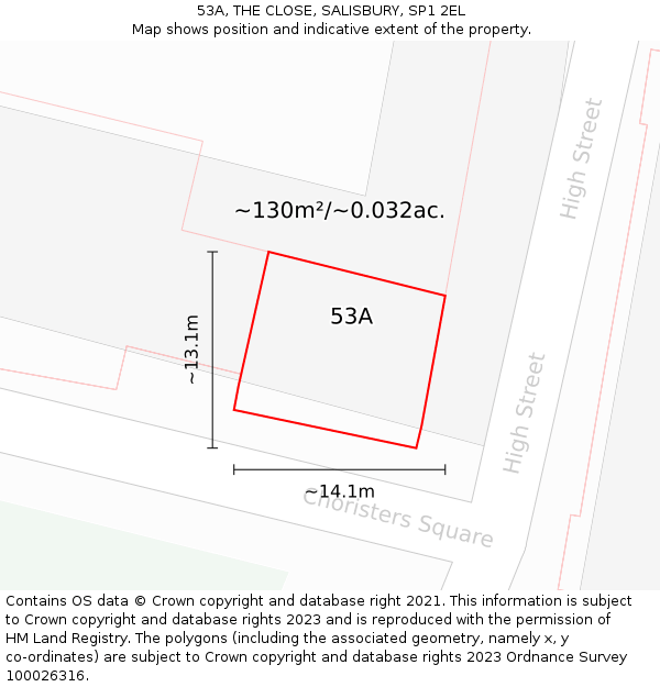 53A, THE CLOSE, SALISBURY, SP1 2EL: Plot and title map