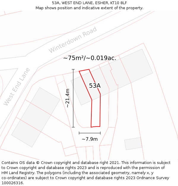 53A, WEST END LANE, ESHER, KT10 8LF: Plot and title map