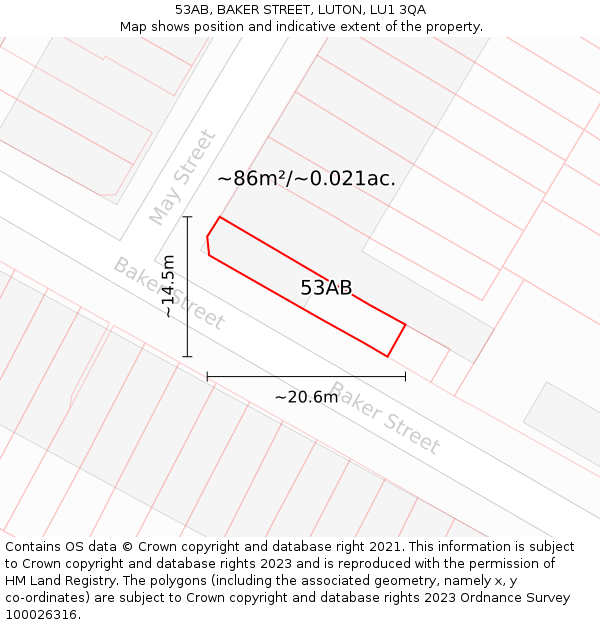 53AB, BAKER STREET, LUTON, LU1 3QA: Plot and title map