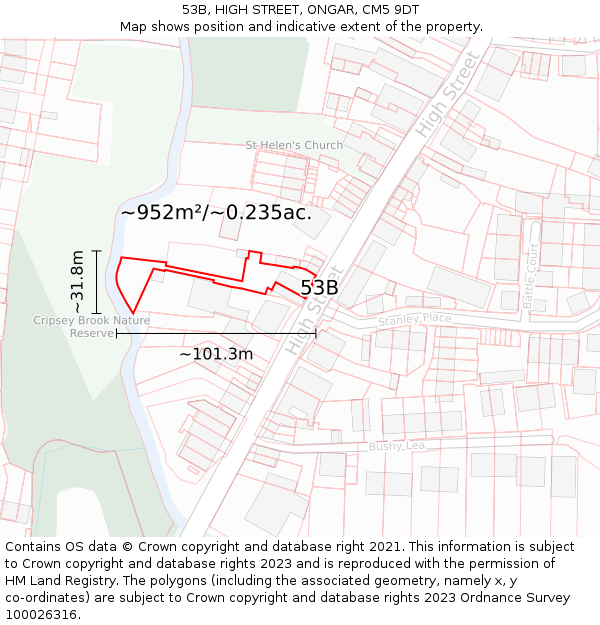 53B, HIGH STREET, ONGAR, CM5 9DT: Plot and title map