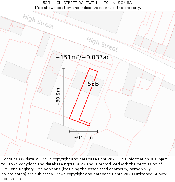 53B, HIGH STREET, WHITWELL, HITCHIN, SG4 8AJ: Plot and title map