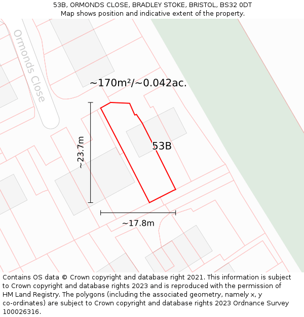 53B, ORMONDS CLOSE, BRADLEY STOKE, BRISTOL, BS32 0DT: Plot and title map