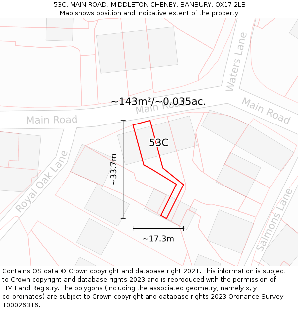 53C, MAIN ROAD, MIDDLETON CHENEY, BANBURY, OX17 2LB: Plot and title map