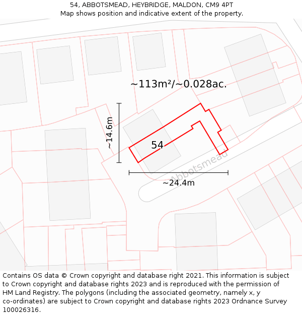 54, ABBOTSMEAD, HEYBRIDGE, MALDON, CM9 4PT: Plot and title map
